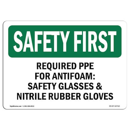 Signmission OSHA Sign, Required PPE For Antifoam Glasses, 5in X 3.5in Decal, 10PK, 5" W, 3.5" H, Landscape, PK10 OS-SF-D-35-L-10710-10PK